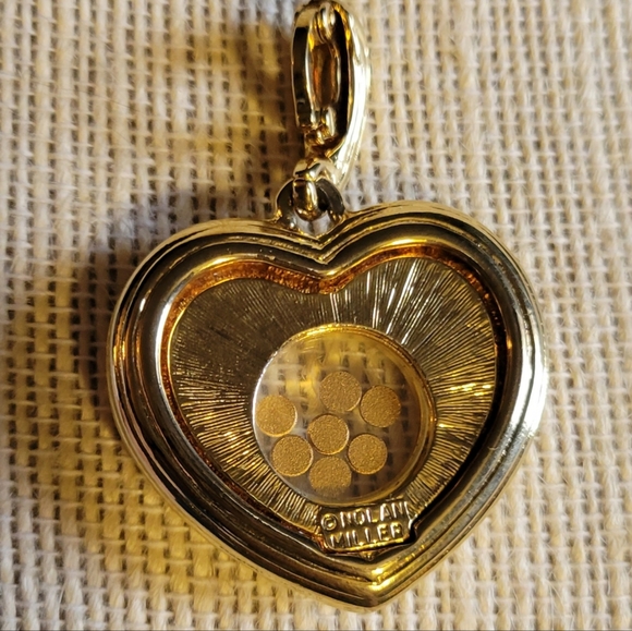 Nolan Miller Gold Tone Crystal Heart with Floating Crystals Pendant Enhancer - Picture 2 of 9